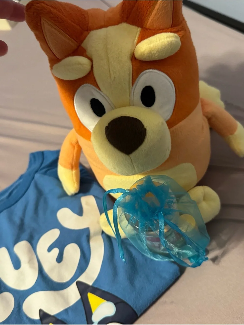 NEW Bluey Bundle! — TalkingBingo Plush, Bluey & Bingo Tee (Size 7) & Bubbles Set